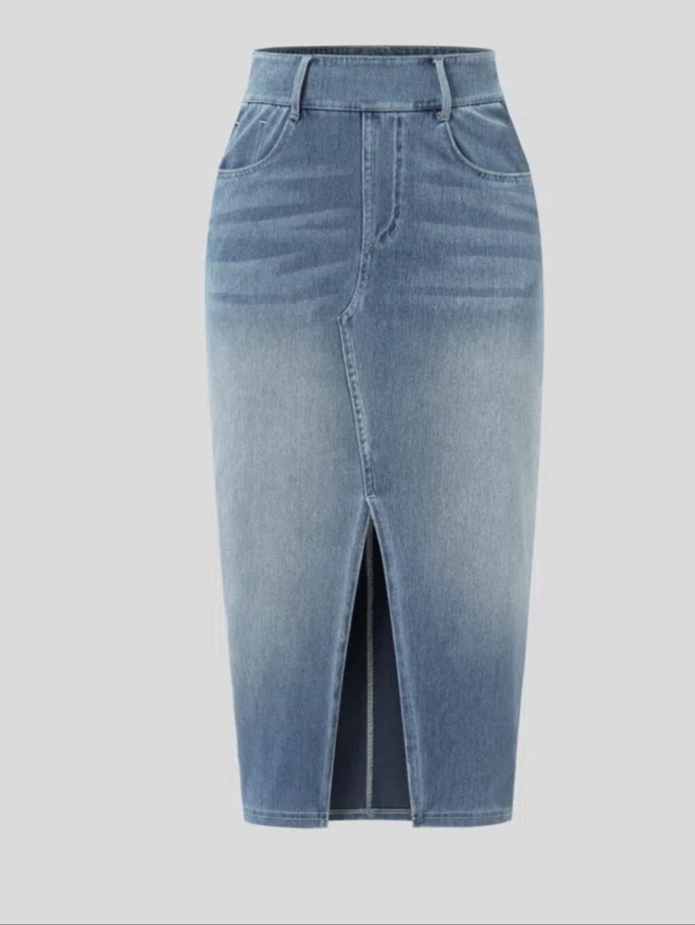 Halara Flex™ High Waisted Pockets Bodycon Washed Denim Casual Midi Skirt